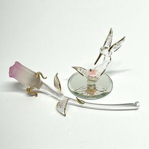 Glass Baron Hummingbird And Rose Figurines Glass Gold Trim I Love You Collection